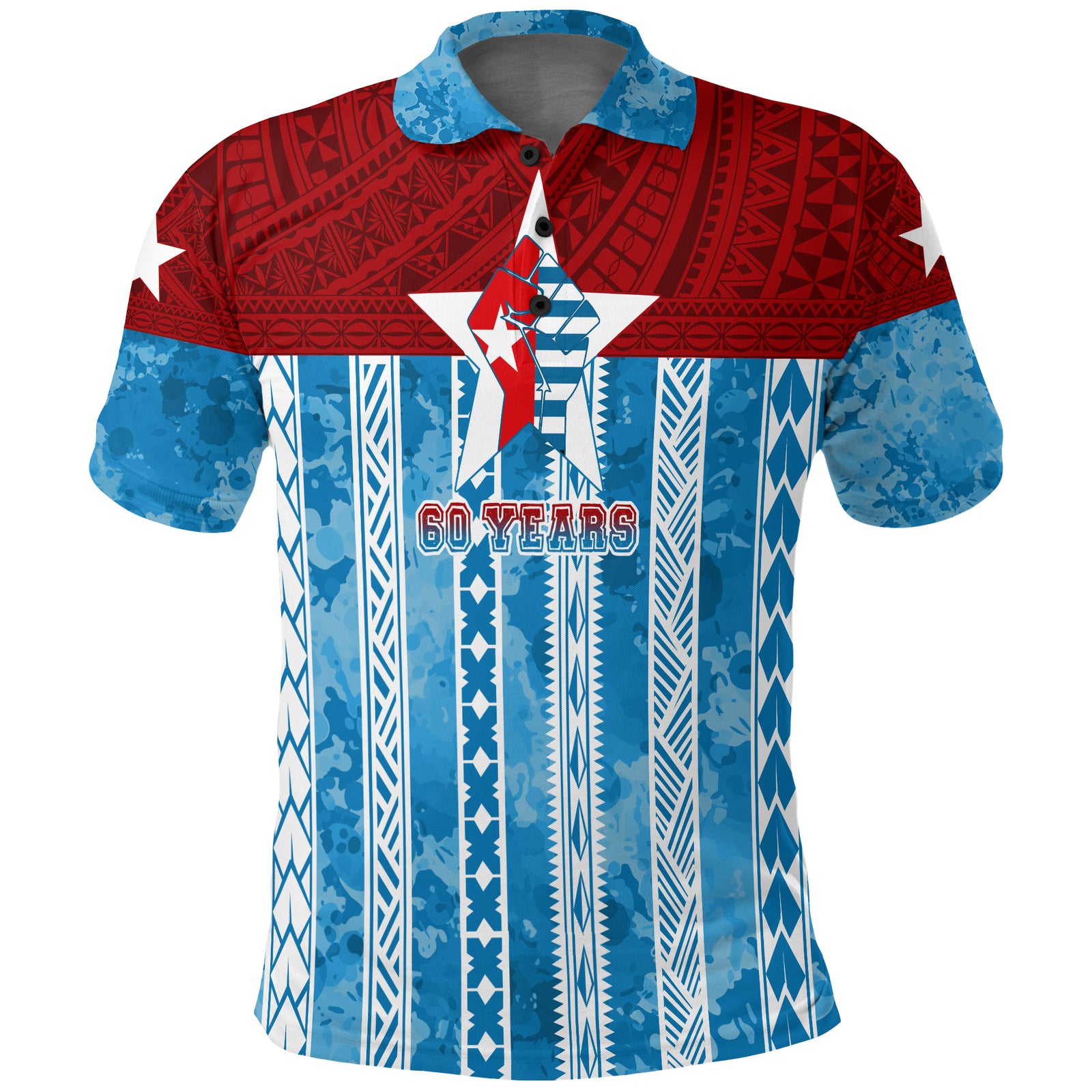 West Papua 60 Years OPM Morning Star with Polynesian Pattern Polo Shirt LT7 Cerulean - Polynesian Pride