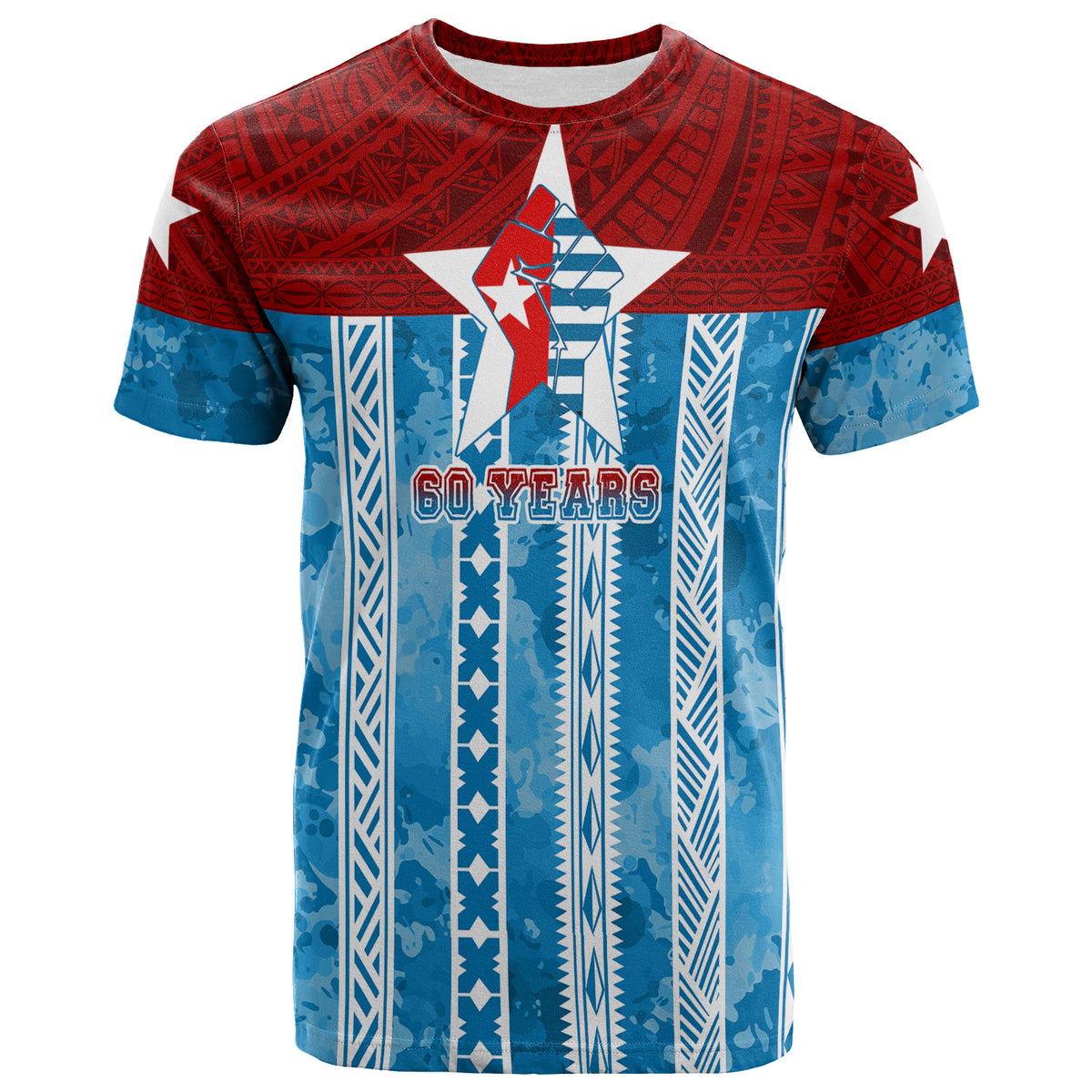 West Papua 60 Years OPM Morning Star with Polynesian Pattern T Shirt LT7 Cerulean - Polynesian Pride