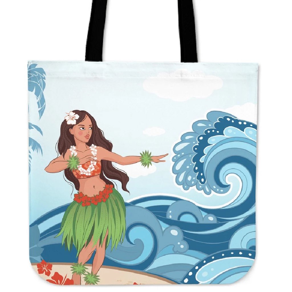 Hula Dance Cartoon Tote Bag Tote Bag One Size White - Polynesian Pride