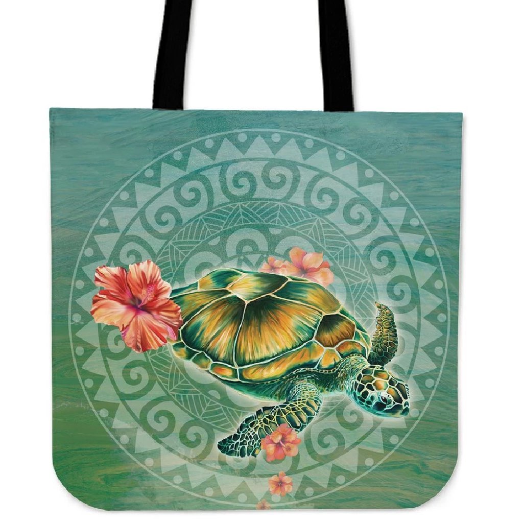 Hibiscus Turtle Swimming Tote Bag Tote Bag One Size Green - Polynesian Pride