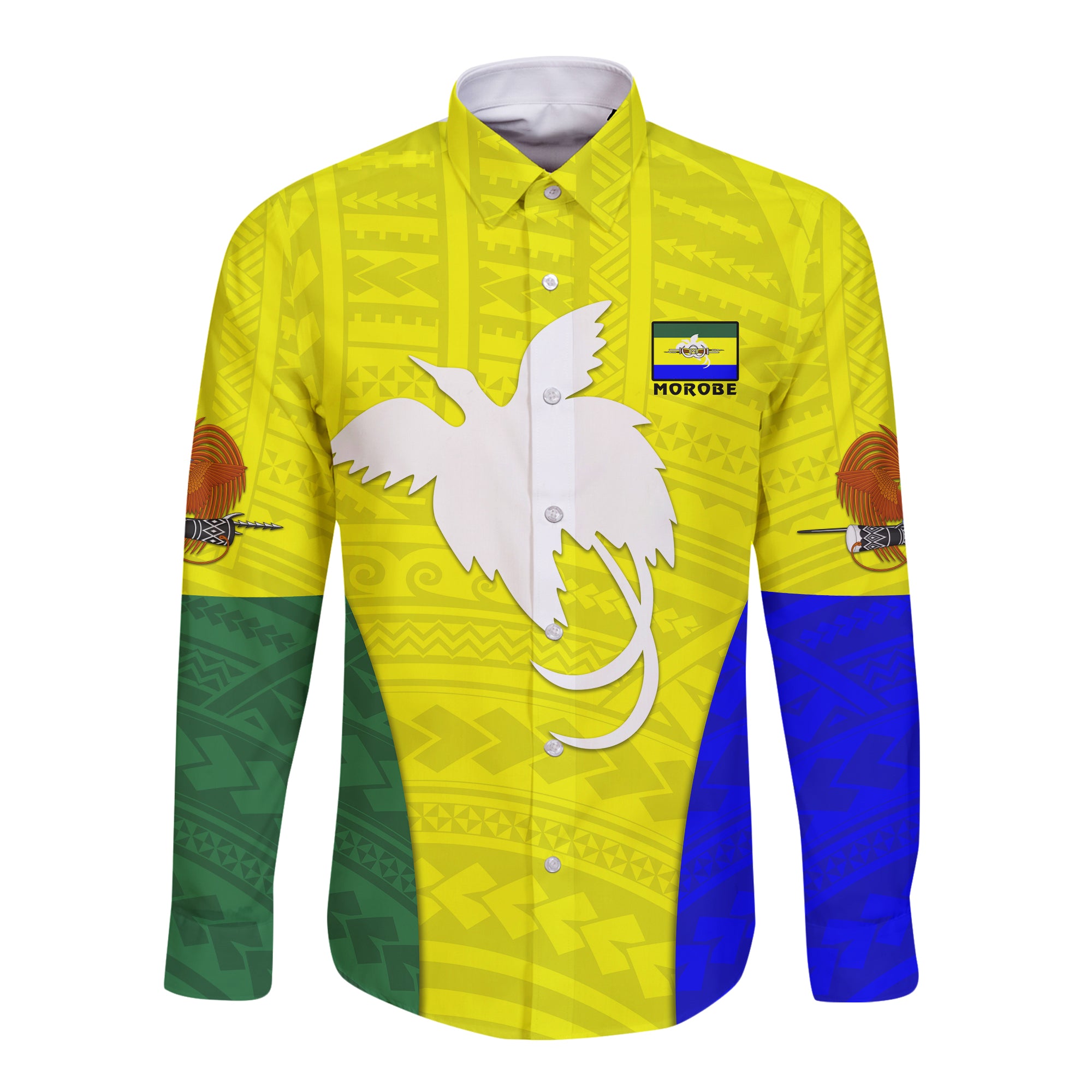 Morobe Province Hawaii Long Sleeve Button Shirt Papua New Guinea LT13 Unisex Yellow - Polynesian Pride