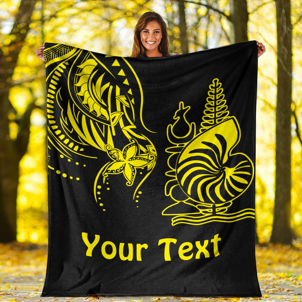 (Custom Personalised) New Caledonia Premium Blanket Emblem Nautilus Shell Version Yellow LT13 White - Polynesian Pride