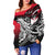 Wallis And Futuna Women's Off Shoulder Sweaters - Tribal Jungle Pattern Red Color - Polynesian Pride