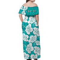 (Custom Personalised) Hawaii Off Shoulder Long Dress Turquoise Simple Tropical Flowers LT13 - Polynesian Pride