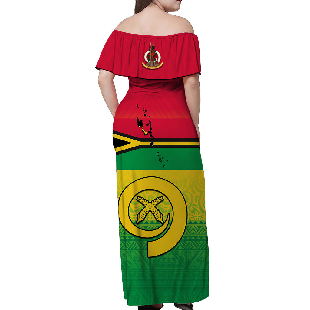 Vanuatu Color Off Shoulder Long Dress Six Provinces and Map LT13 - Polynesian Pride