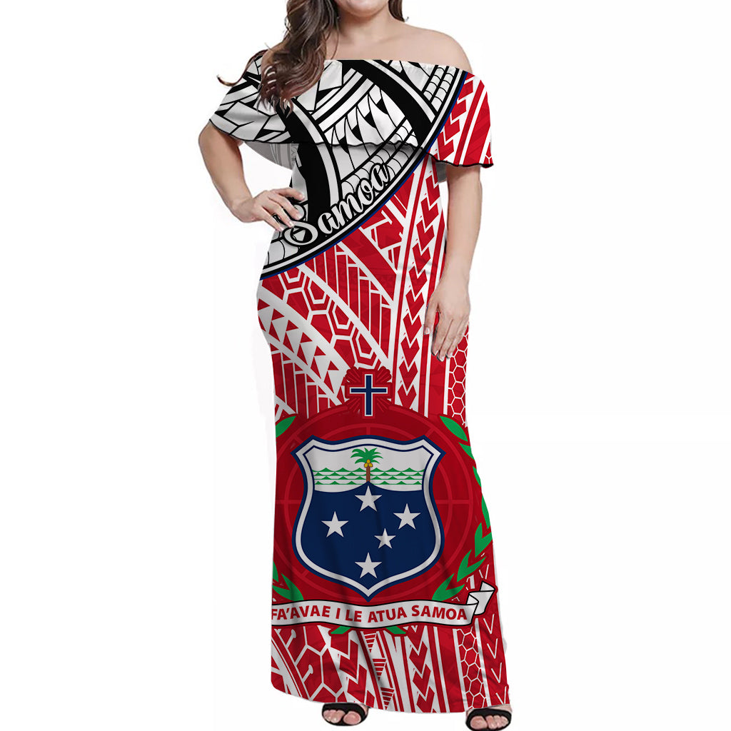 Samoa Off Shoulder Long Dress Samoan Pattern Newest Version Red LT13 Women Red - Polynesian Pride