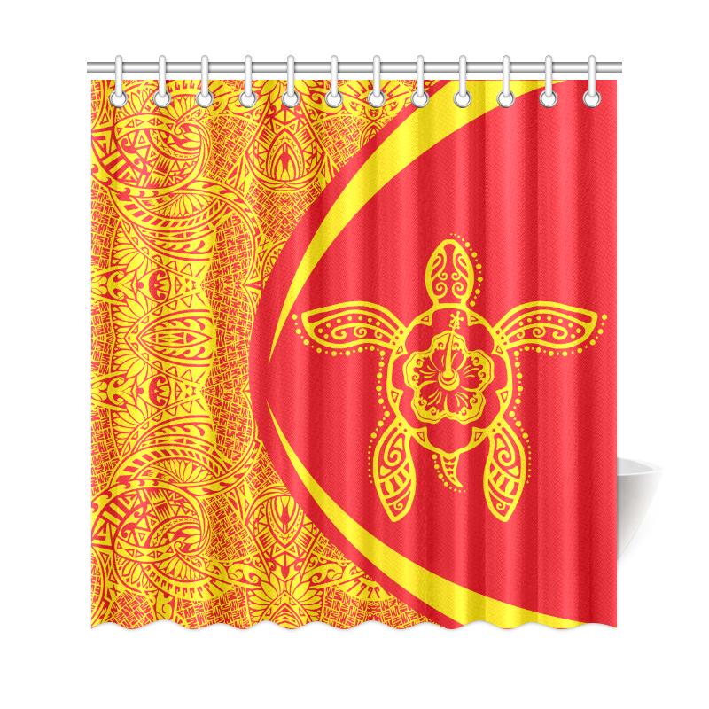 Hawaii Shower Curtain Turtle Polynesian - Circle Style Red And Yellow - Polynesian Pride