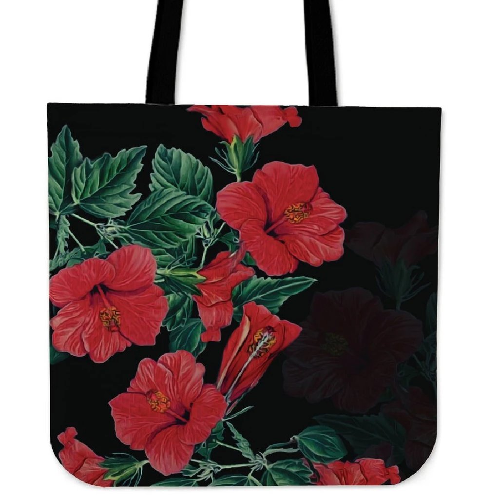 Hibiscus Red Flower Tote Bag Tote Bag One Size Black - Polynesian Pride