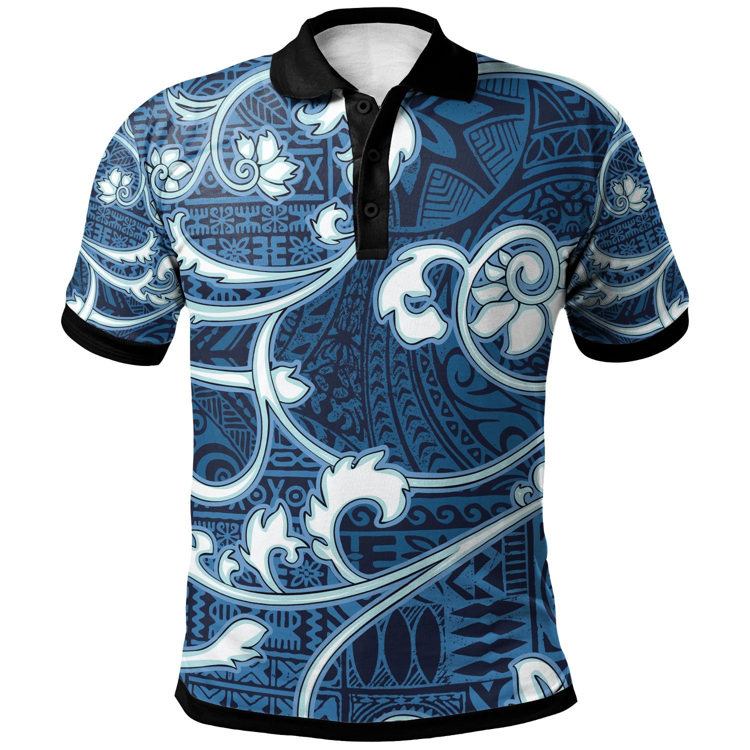 Polynesian Polo Shirt Flourish Style With Tribal Fabric Blue Color Unisex Vintage Color - Polynesian Pride