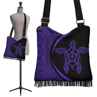 Hawaii Turtle Polynesian Crossbody Boho Handbag-Circle Style Purple Crossbody Boho Handbag One Size Black - Polynesian Pride