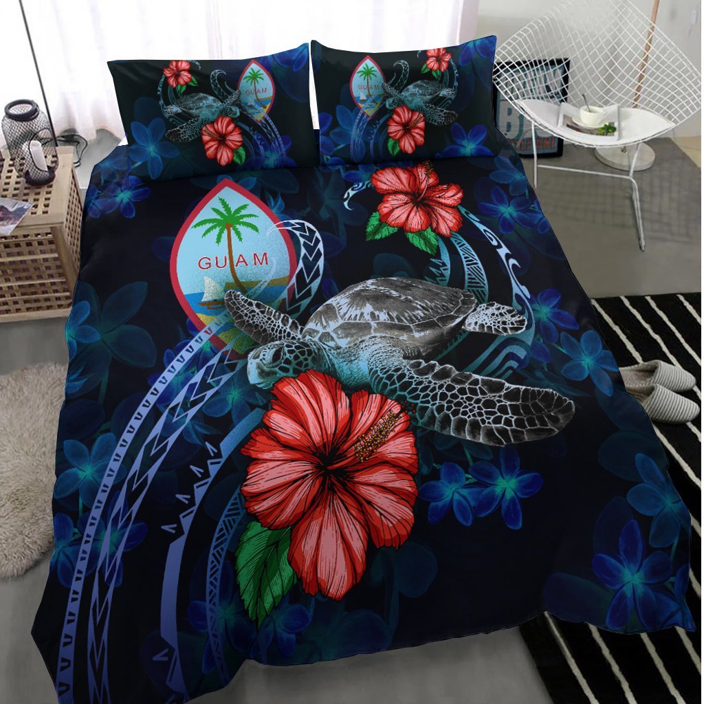 Guam Polynesian Bedding Set - Blue Turtle Hibiscus - Polynesian Pride