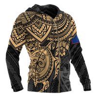 Guam Polynesian Hoodie (Zip up) Golden Turtle - Polynesian Pride