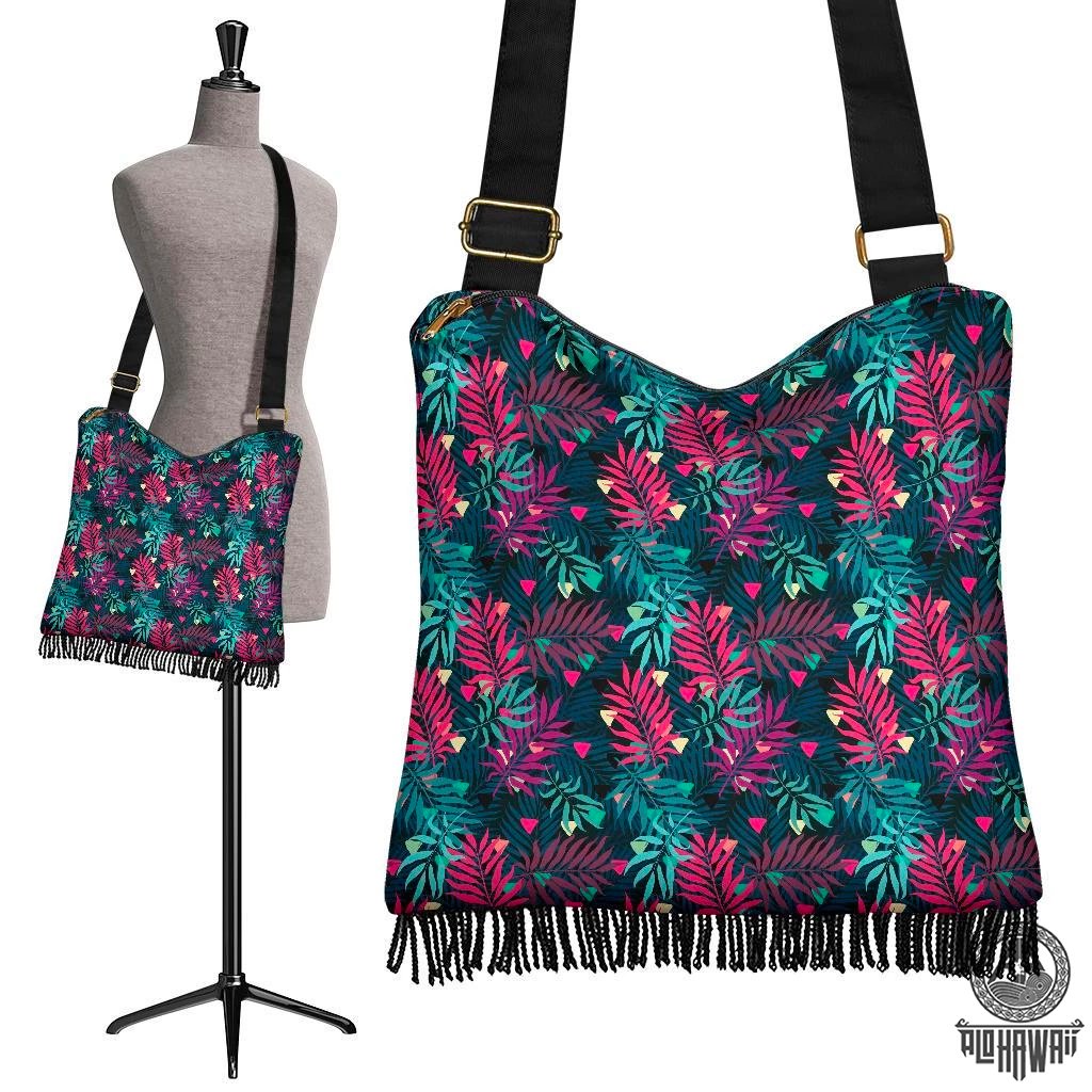 Hawaii Tropical Pattern Crossbody Boho Handbag Crossbody Boho Handbag One Size Green - Polynesian Pride