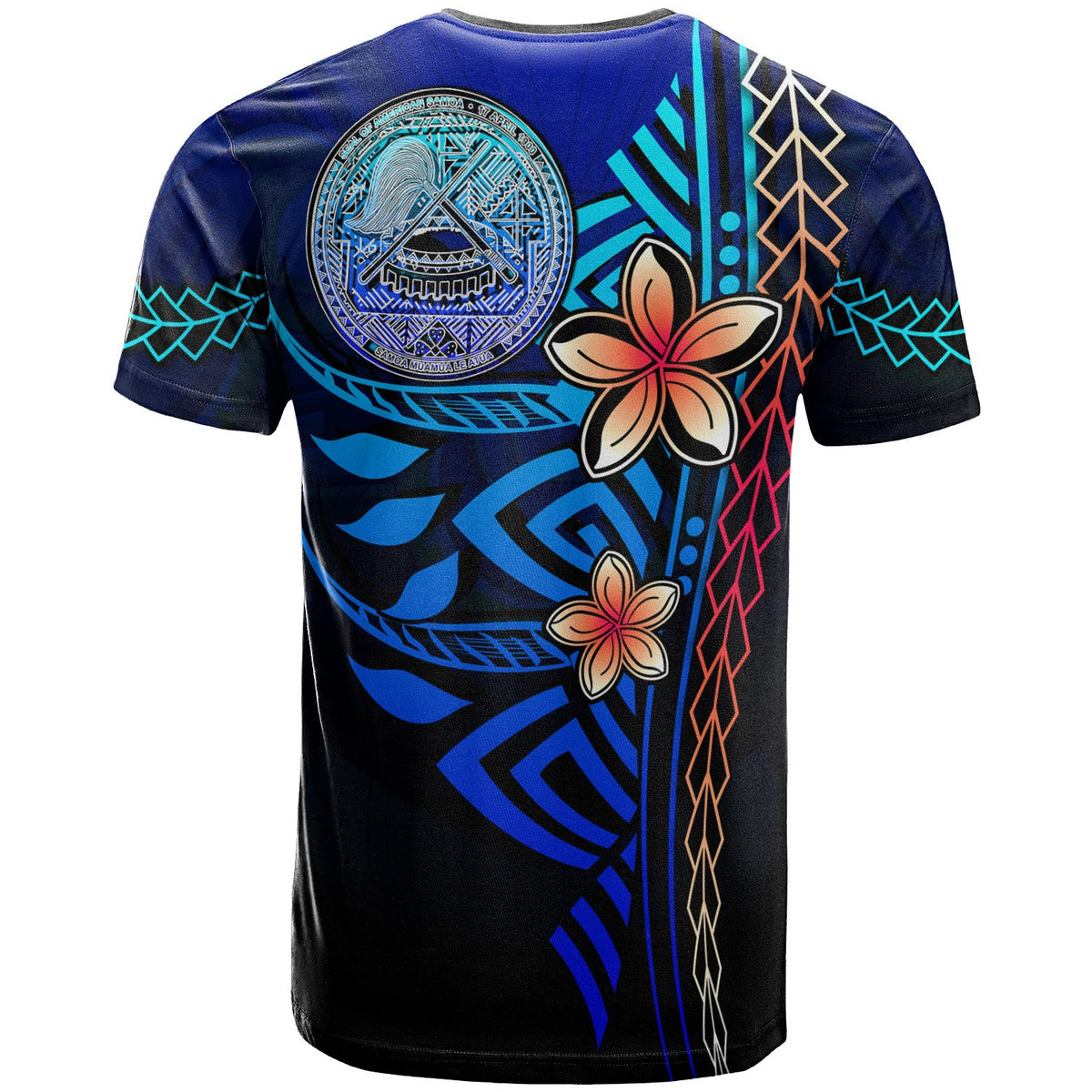American Samoa Polynesian T Shirt Blue Vintage Tribal Mountain - Polynesian Pride