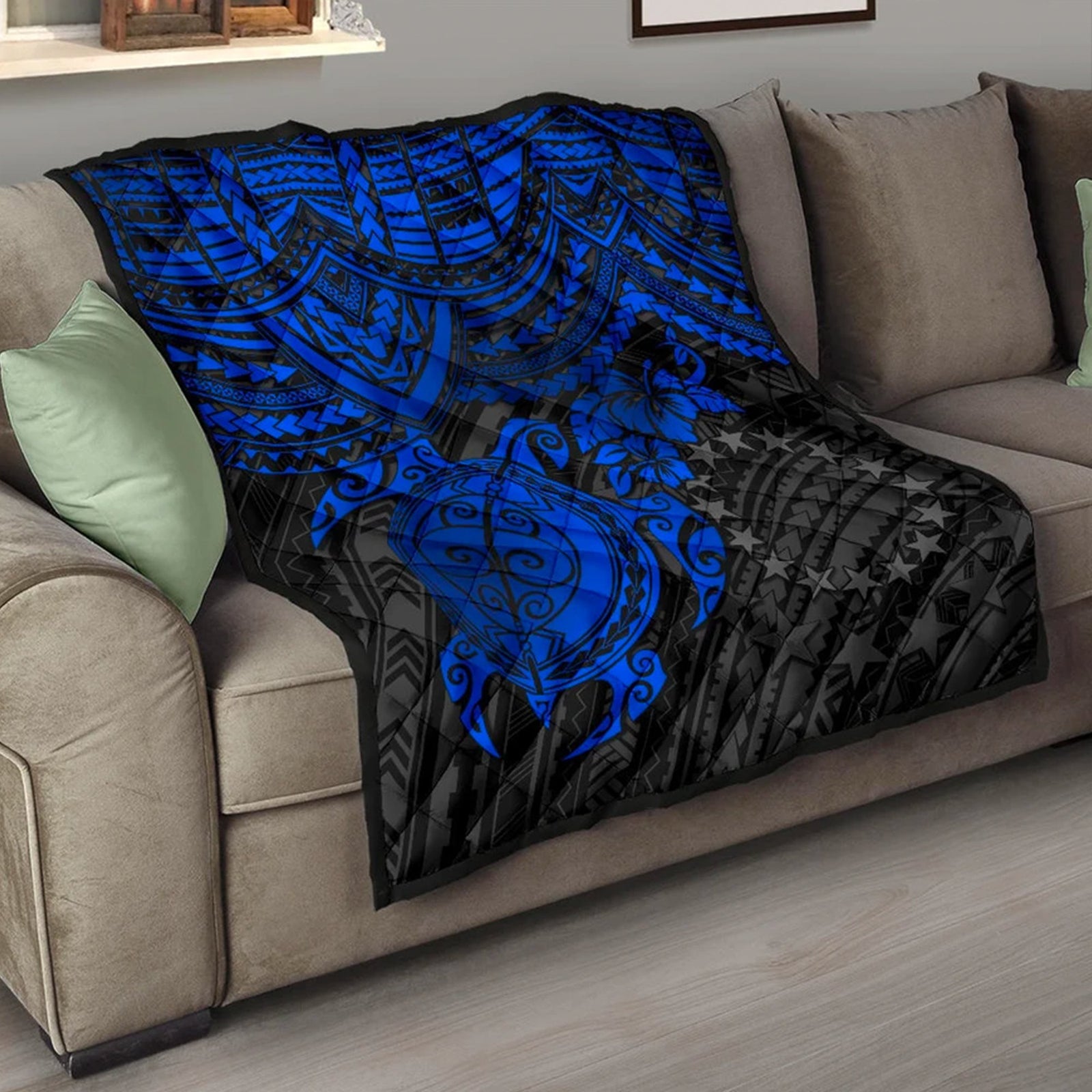 Cook Islands Polynesian Premium Quilt - Blue Turtle Blue - Polynesian Pride