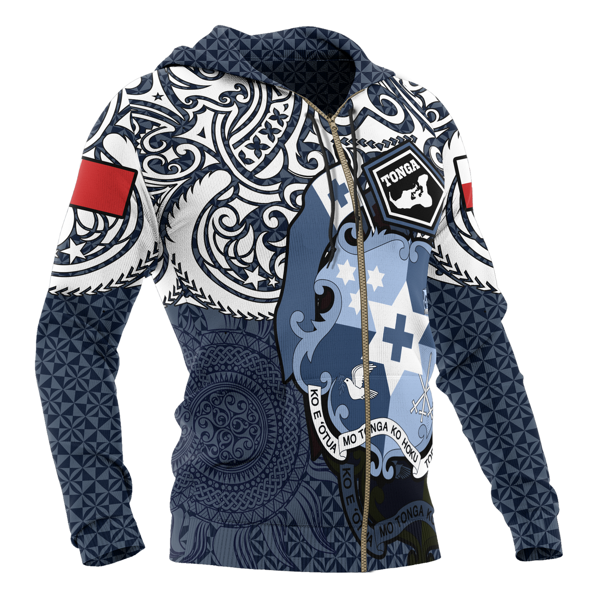 Tonga Polynesian Hoodie (Zip up) Tongan Pride (Blue) - Polynesian Pride
