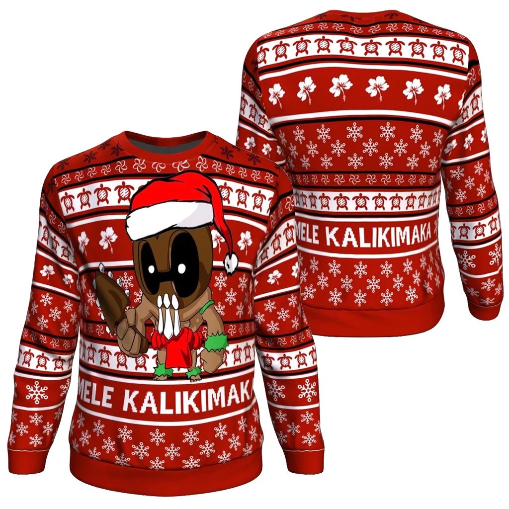 Hawaii Warriors Mele Kalikimaka Sweatshirt - Ugly Hawaii Christmas Red Unisex Red - Polynesian Pride