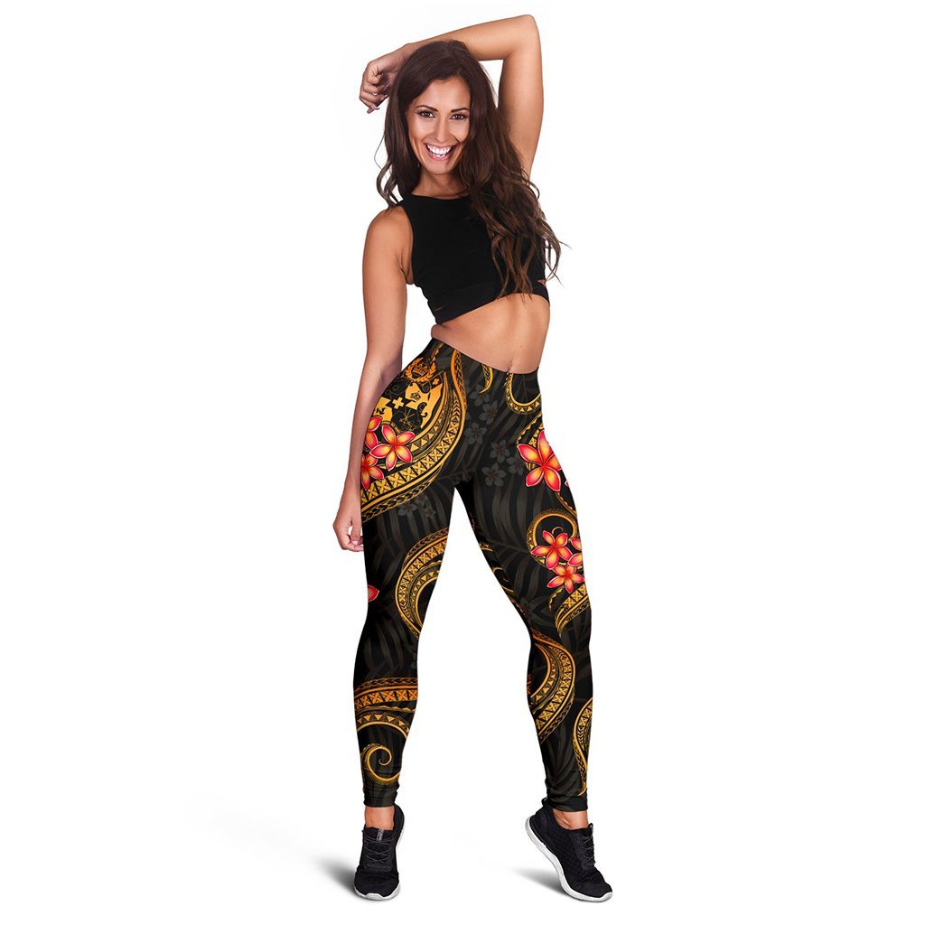 Tonga Polynesian Women Legging - Gold Plumeria Gold - Polynesian Pride