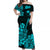 Hawaii Off Shoulder Long Dress Polynesia Turquoise Ukulele Flowers LT13 Women Turquoise - Polynesian Pride