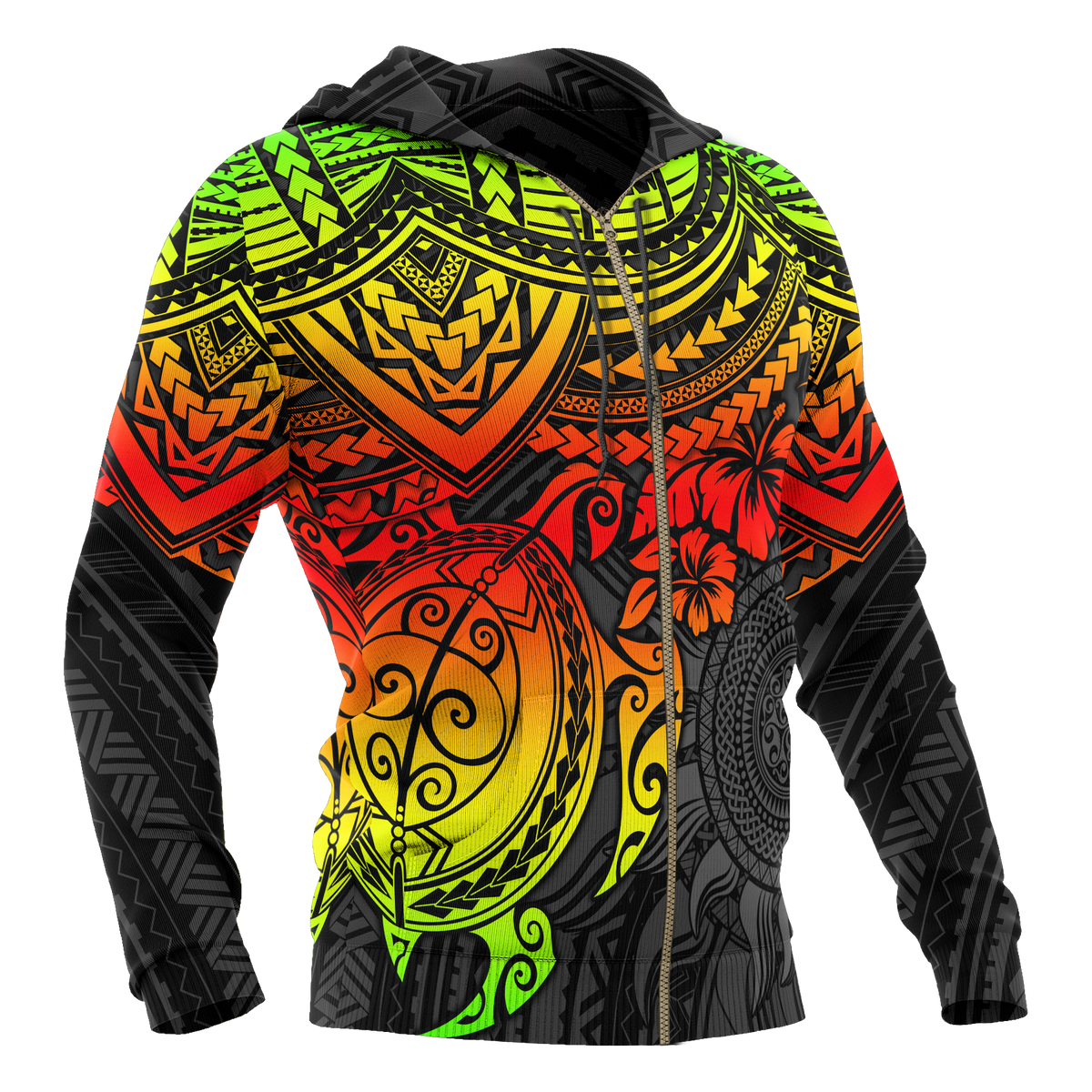 Polynesian Zip up Hoodie Polynesian Reggae Turtle - Polynesian Pride