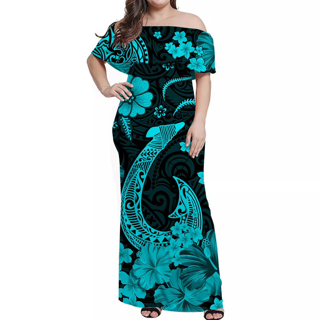 Hawaii Matching Polynesia Tribal Fish Hook Turquoise Hawaii Dress and Hawaiian Shirt LT13 - Polynesian Pride