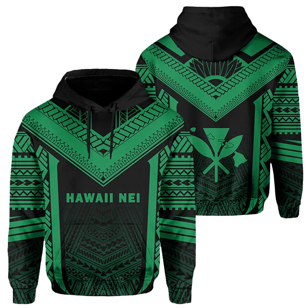 Hawaii Kanaka Polynesian Hoodie Active Green Unisex Green - Polynesian Pride