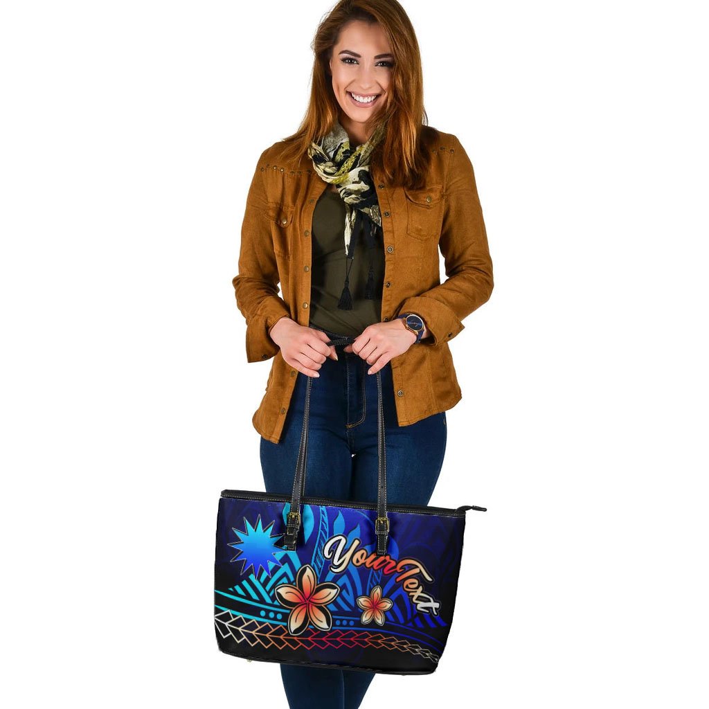 Nauru Custom Personalised Large Leather Tote Bag - Vintage Tribal Mountain - Polynesian Pride