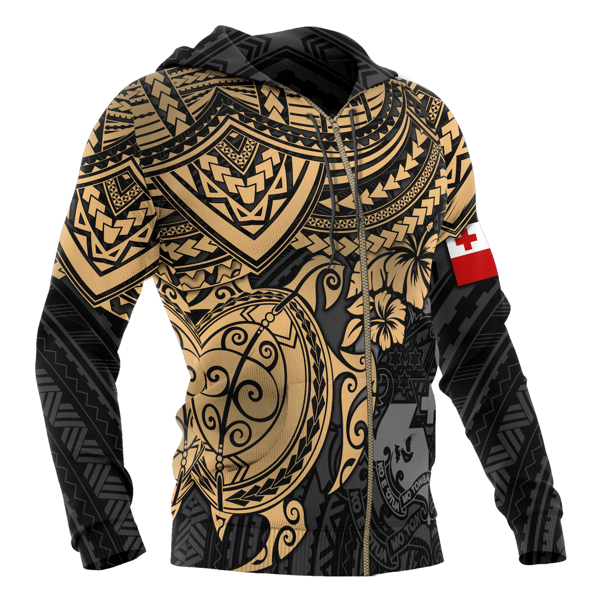 Tonga Polynesian Hoodie (Zip up) Golden Turtle - Polynesian Pride