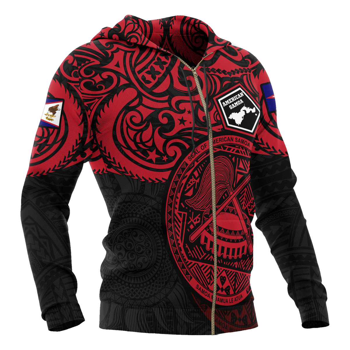 American Samoa Zip up Hoodie National Pride (Red) - Polynesian Pride