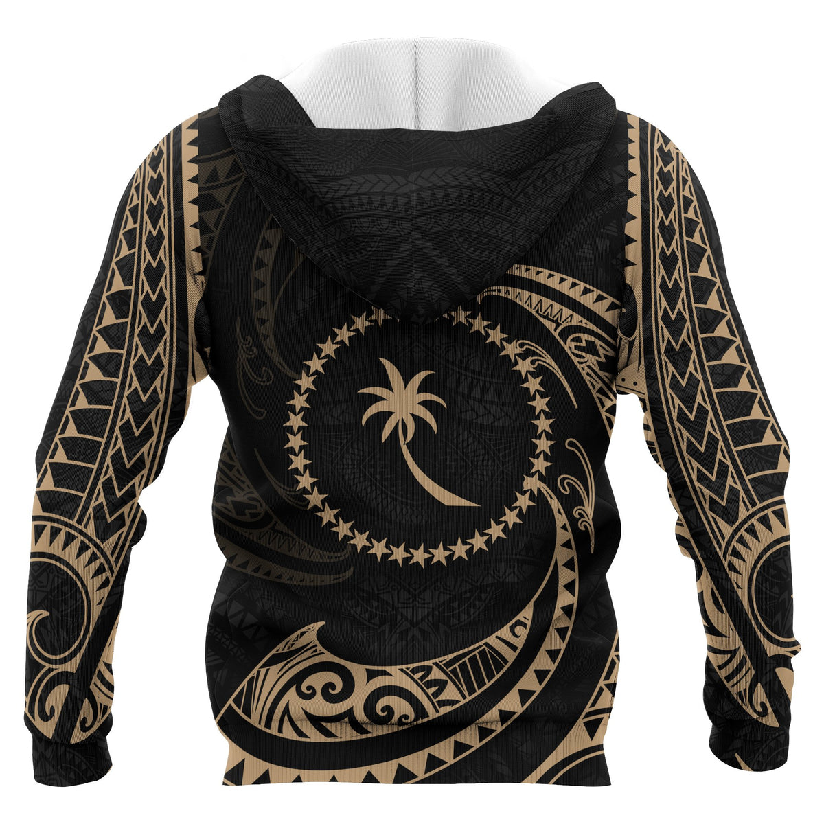 Chuuk Micronesia ll Over Custom Hoodie Gold Tribal Wave - Polynesian Pride