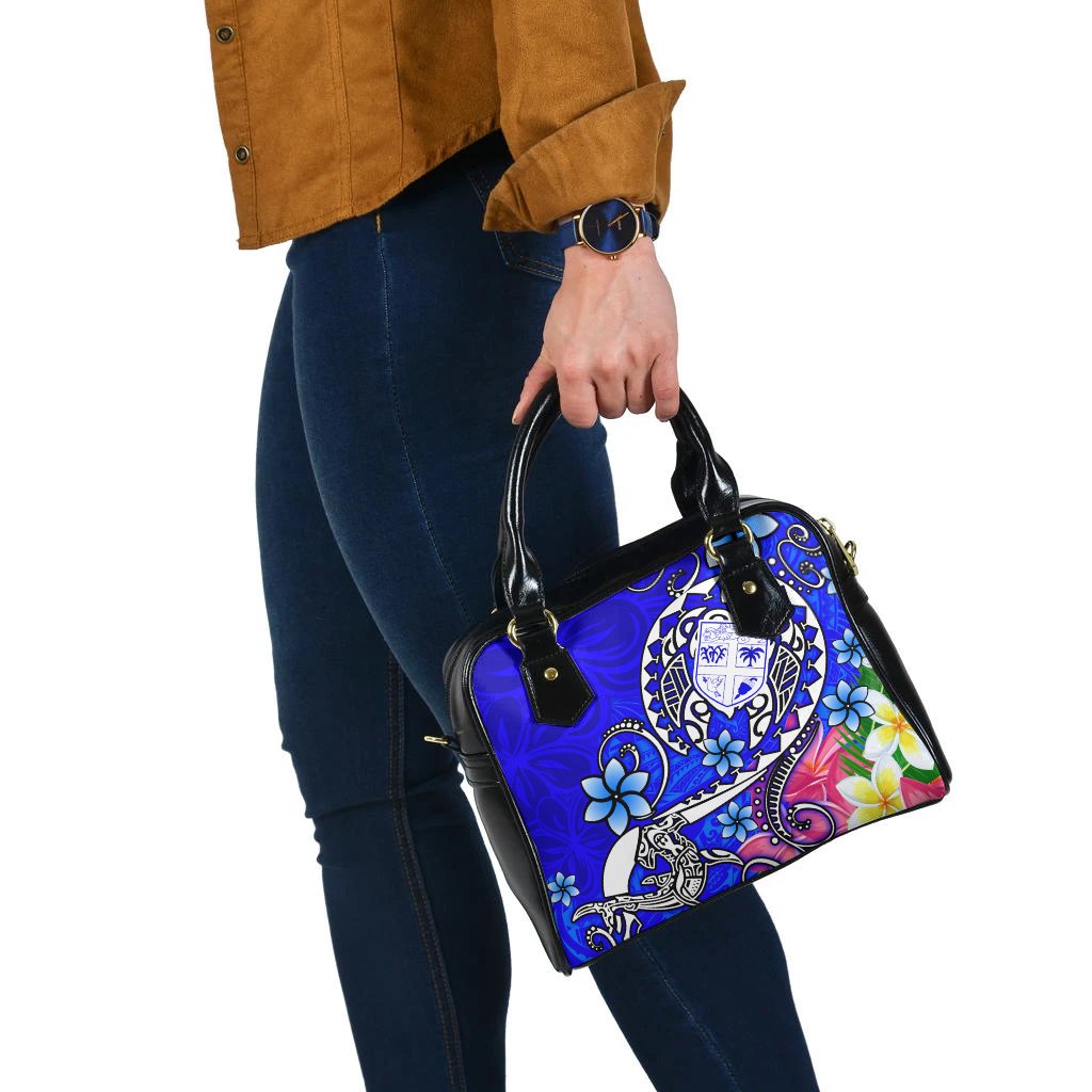 Fiji Shoulder Handbag - Turtle Plumeria (Blue) - Polynesian Pride