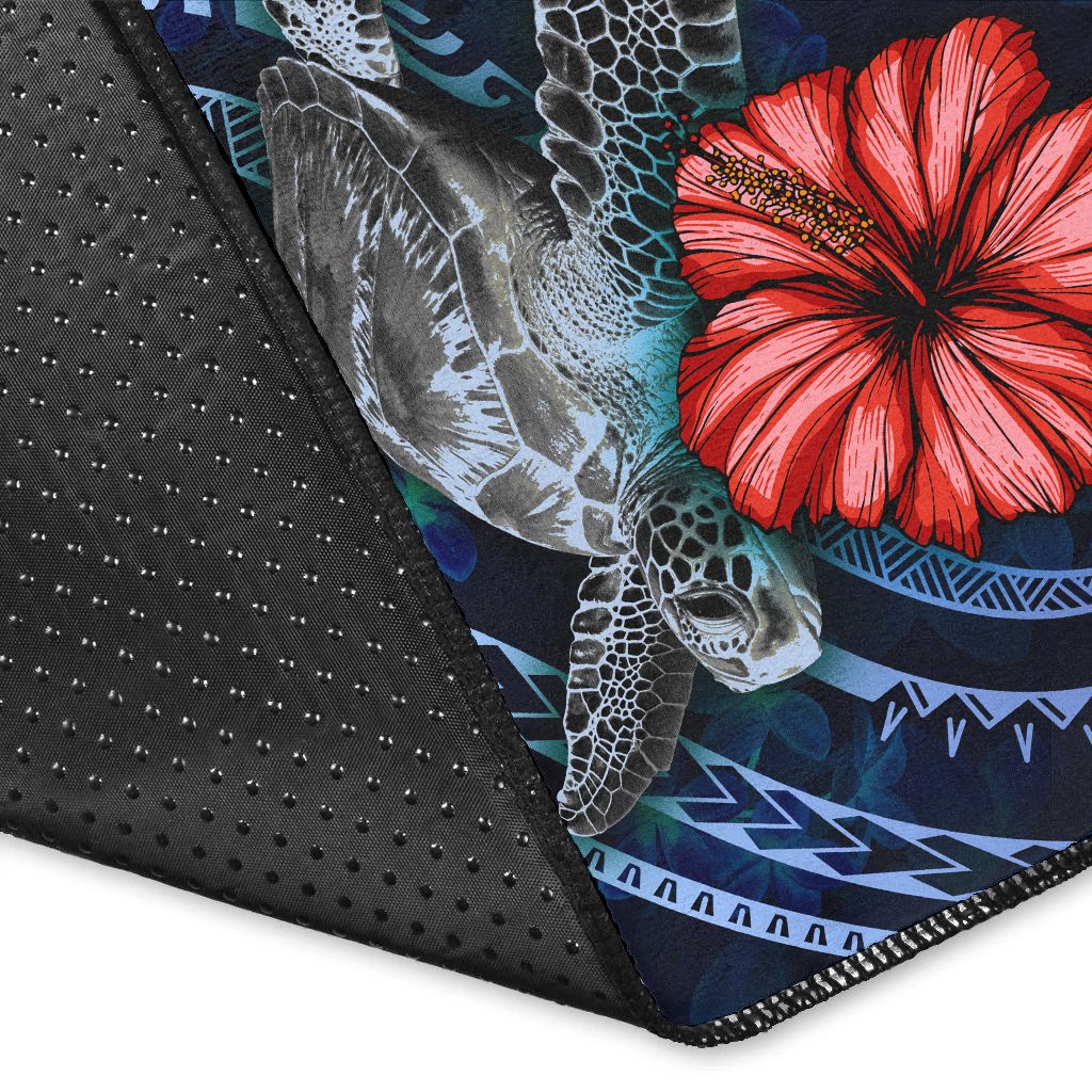 Chuuk Polynesian Area Rug - Blue Turtle Hibiscus - Polynesian Pride