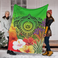 Hawaii Premium Blanket - Manta Ray Tropical Flowers (Green) - Polynesian Pride