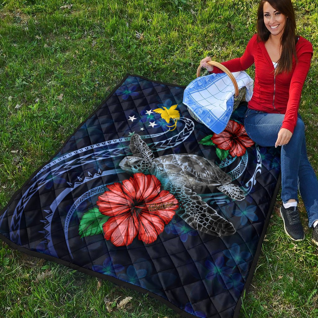 Papua New Guinea Polynesian Premium Quilt - Blue Turtle Hibiscus - Polynesian Pride