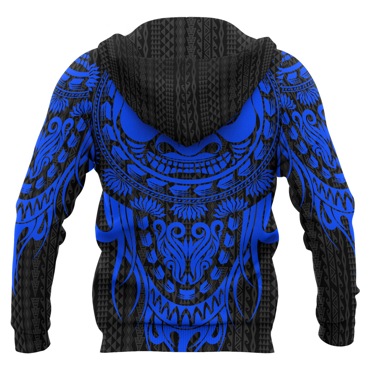 Polynesian All Over Zip up Hoodie Tattoo Tiki Mask Blue - Polynesian Pride