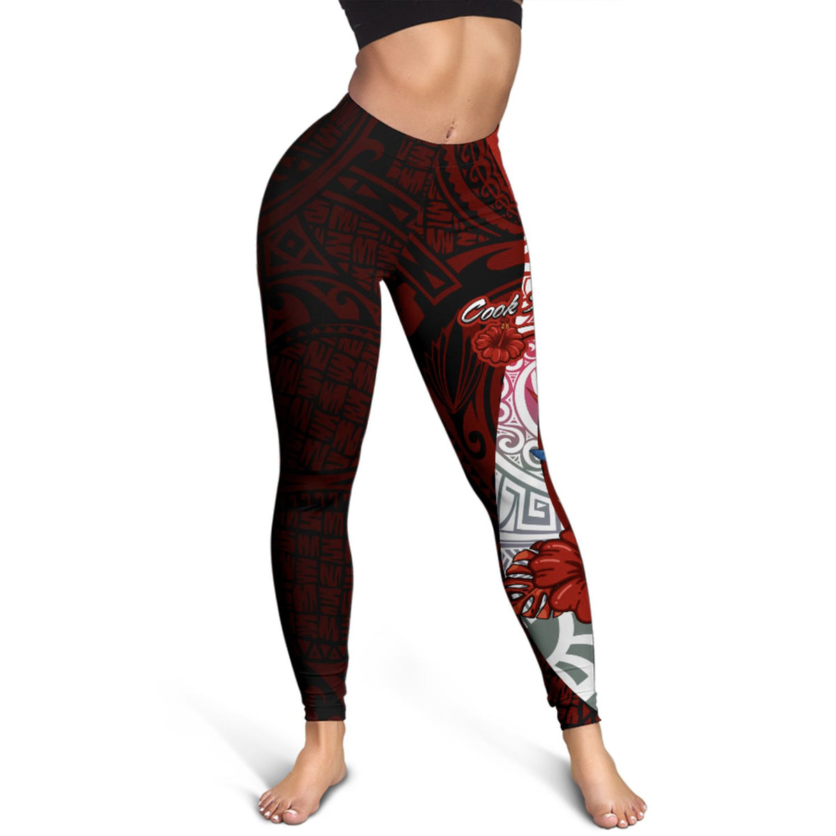 Cook Islands Polynesian Legging - Coat Of Arm With Hibiscus - Polynesian Pride