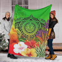 Polynesian Premium Blanket - Manta Ray Tropical Flowers (Green) - Polynesian Pride