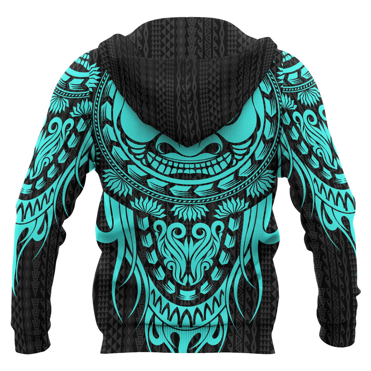 Polynesian All Over Zip up Hoodie Tattoo Tiki Neon Blue - Polynesian Pride
