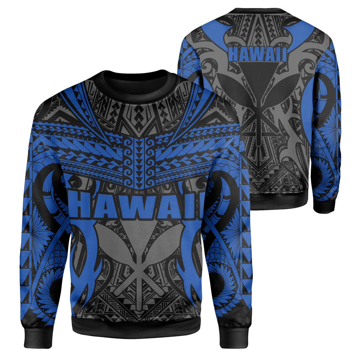 Hawaii Polynesian Tribal Kanaka Maoli Sweatshirt - AH - Blue - Mark Style Unisex Blue - Polynesian Pride