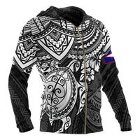 American Samoa Polynesian Hoodie (Zip up) Black Turtle - Polynesian Pride
