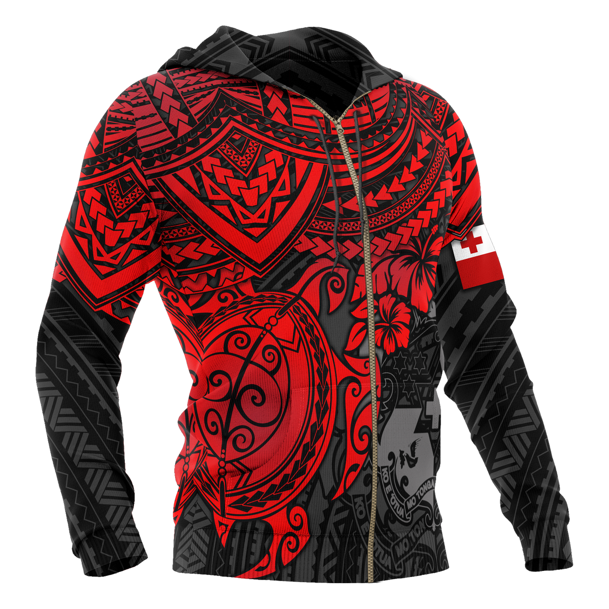Tonga Polynesian Hoodie (Zip up) Red Turtle - Polynesian Pride