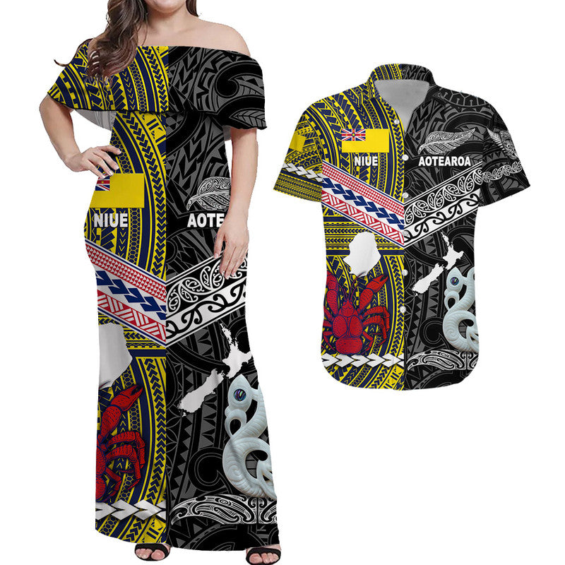 Polynesian Matching Hawaiian Shirt and Dress New Zealand Niue Together Black LT8 Black - Polynesian Pride
