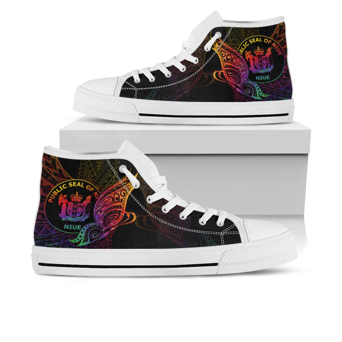 Niue High Top - Butterfly Polynesian Style Unisex White - Polynesian Pride