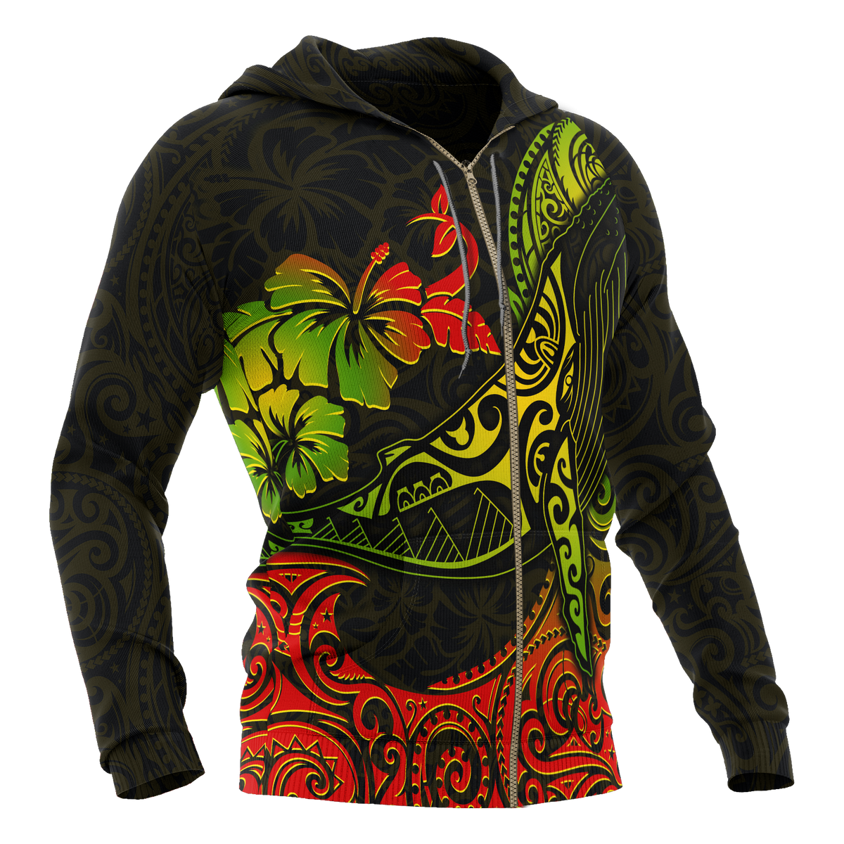 Hawaii Zip up Hoodie Polynesian Humpback Whale - Polynesian Pride