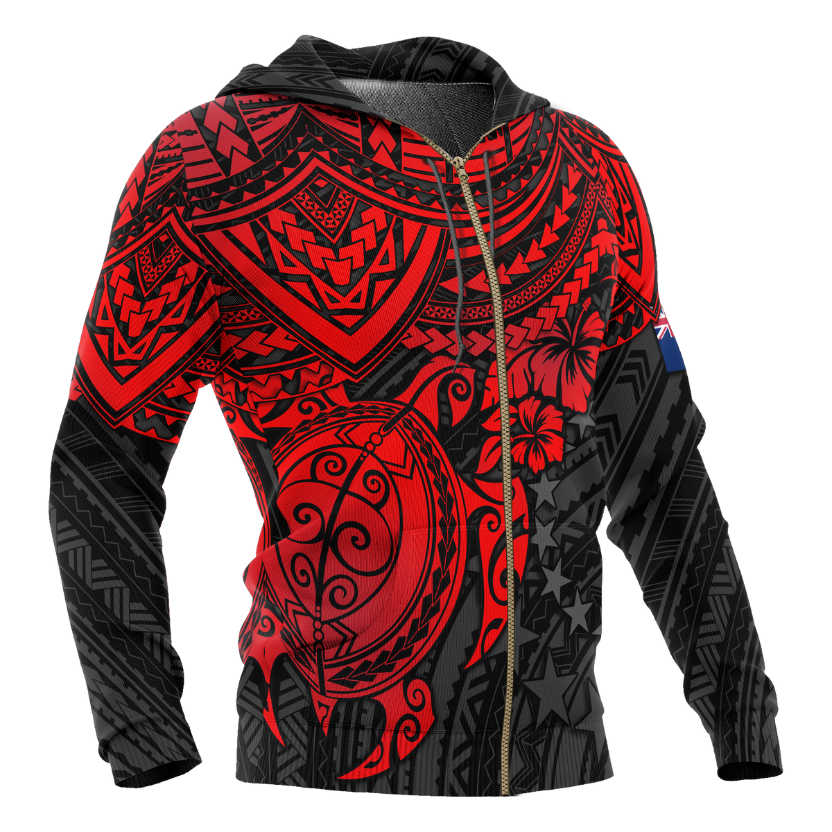 Cook Islands Polynesian Zip up Hoodie Red Turtle - Polynesian Pride