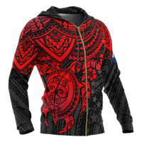 Cook Islands Polynesian Zip up Hoodie Red Turtle - Polynesian Pride