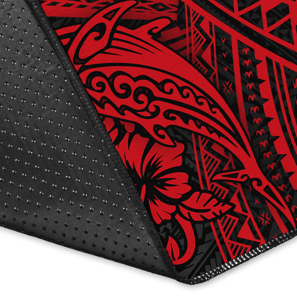 Hawaii Humpback Whale With Hibiscus Tribal Red Area Rug - LT12 - Polynesian Pride