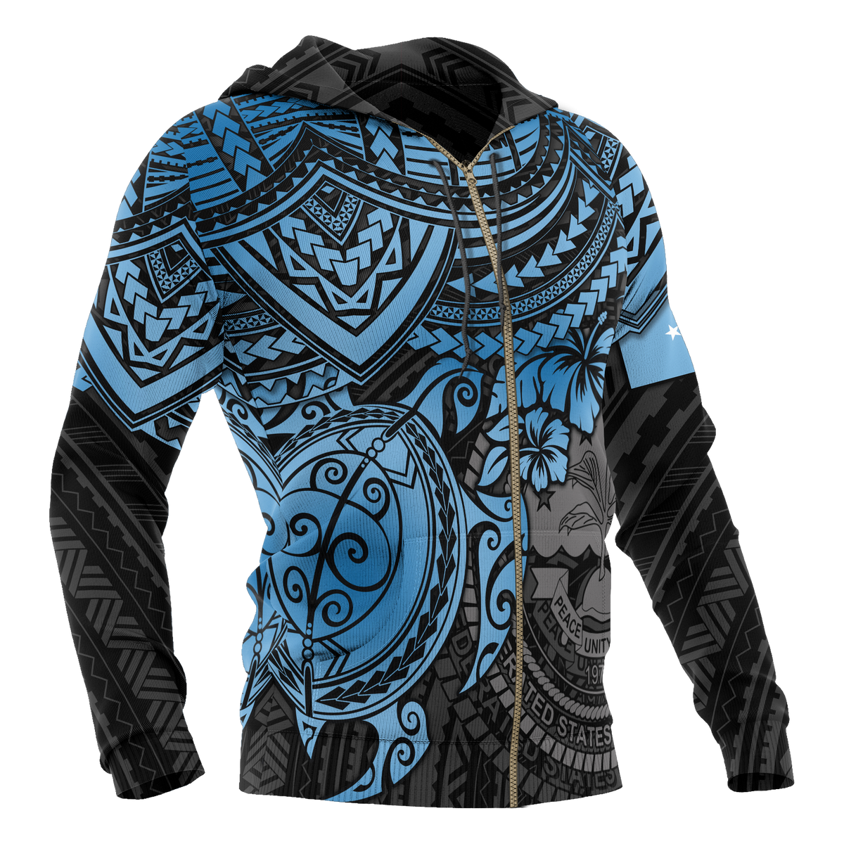 Federated States of Micronesia Hoodie (Zip up) Blue Turtle - Polynesian Pride