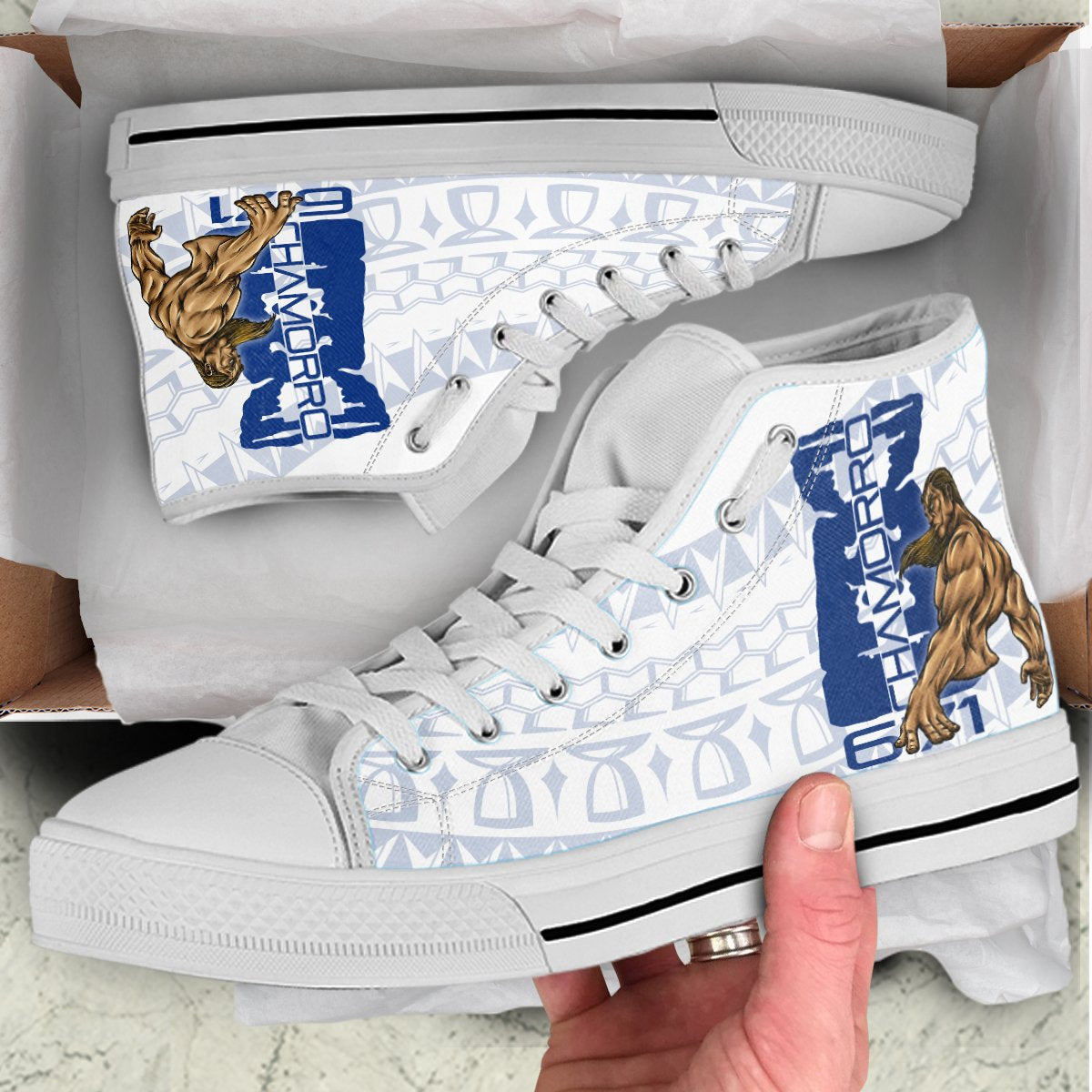 Guam High Top Shoes - Chamorro With Puntan Blue Color Unisex White - Polynesian Pride