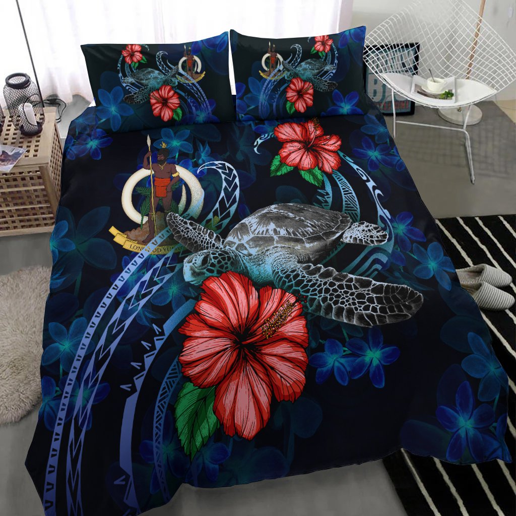 Vanuatu Polynesian Bedding Set - Blue Turtle Hibiscus - Polynesian Pride